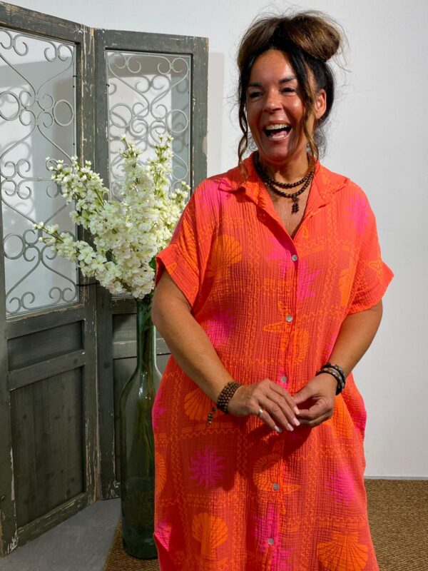New Collection Koraal/Fuchsia/Oranje Hydrofiel Jurk Beach - Afbeelding 3