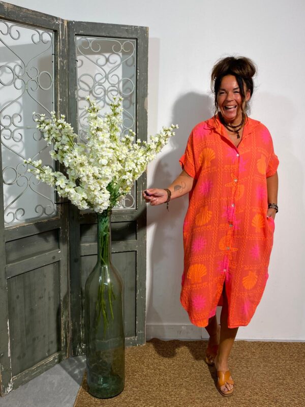 New Collection Koraal/Fuchsia/Oranje Hydrofiel Jurk Beach