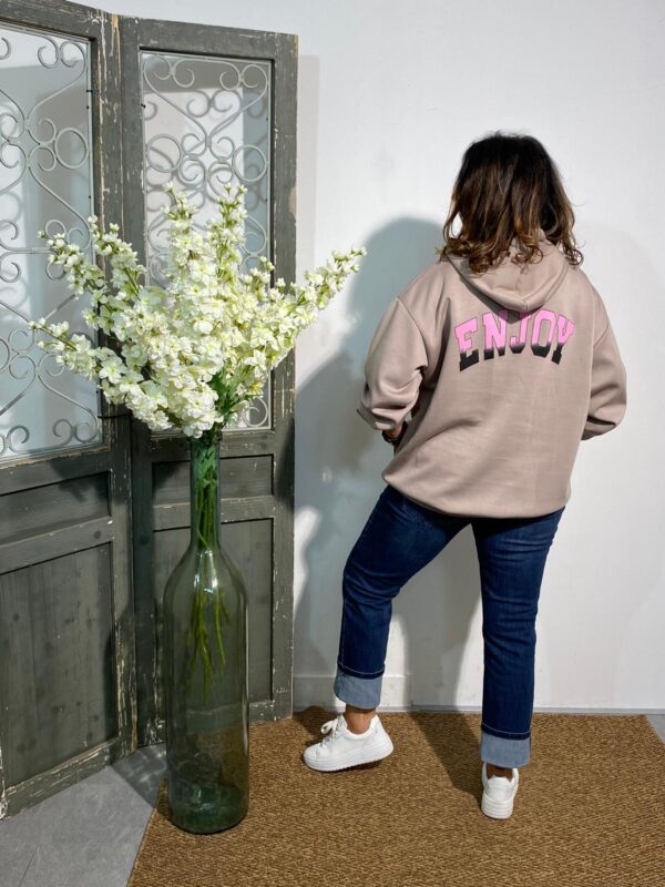 Mr. Shine Licht Taupe Hoodie Enjoy - Afbeelding 2