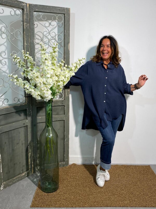 Italy Moda Navy Blouse High-Low
