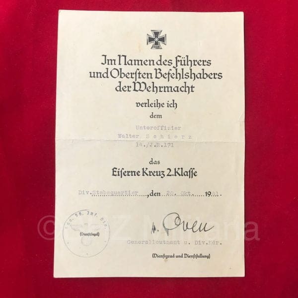document ijzeren kruis 2. klasse 1939