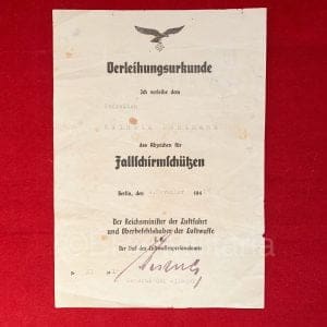 Certificaat Fallschirmschützen Gustav Kastner-Kirdorf