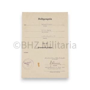 Besitzzeugnis Sturmabzeichen 1. Kompanie/ Panzerjäger-Abteilung 36