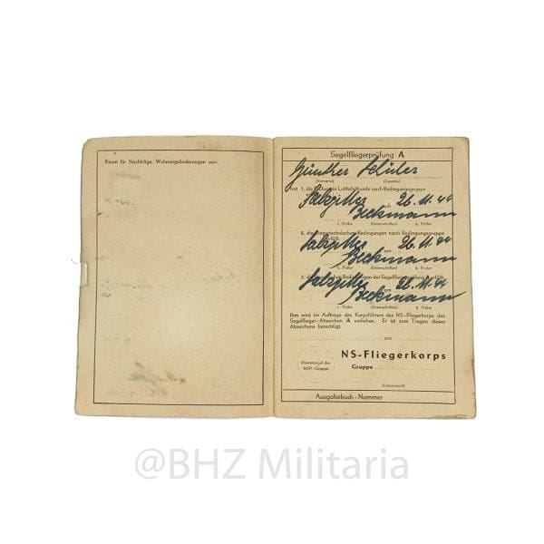 Nationalsozialistisches Fliegerkorps (NSFK) Flugbuch