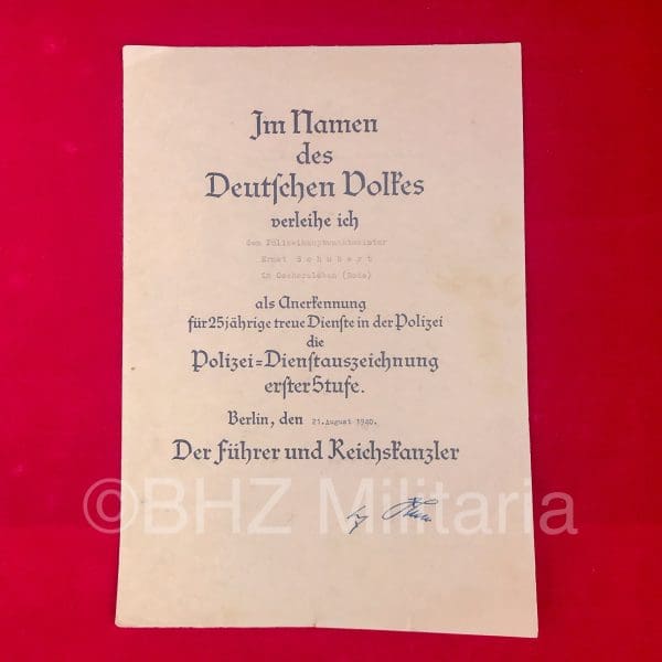 Document Polizei Dienstauszeichnung 25 Jahr - Erster Stufe