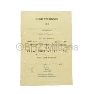 Besitzzeugnis Verwundetenabzeichen Schwarz