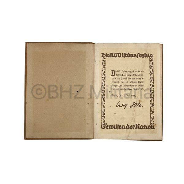 Nationalsozialistische Volkswohlfahrt Membership Booklet