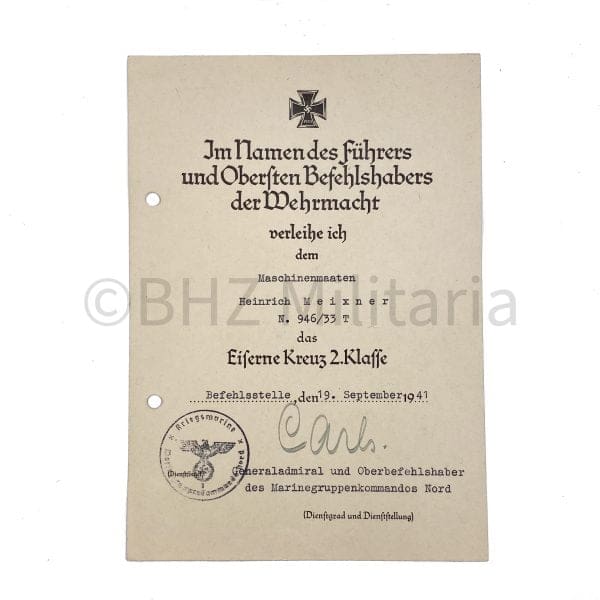 EK2 Document Maschinenmaaten MS Cobra 1941