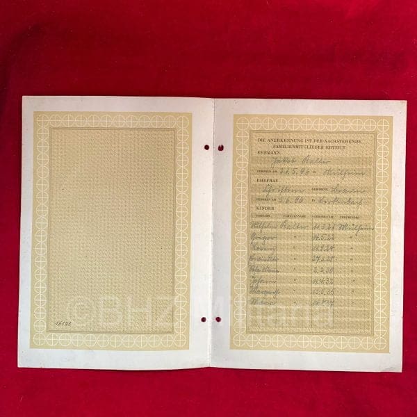 Gouden Moederkruis met Oorkonde en Reichbundes Deutsche Familie
