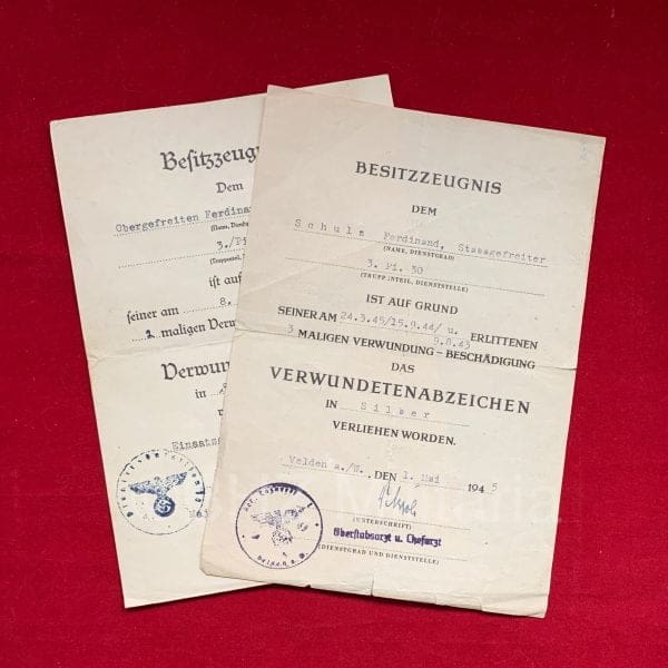 Besitzzeugnis Verwundentenabzeichen Schwarz & Silber