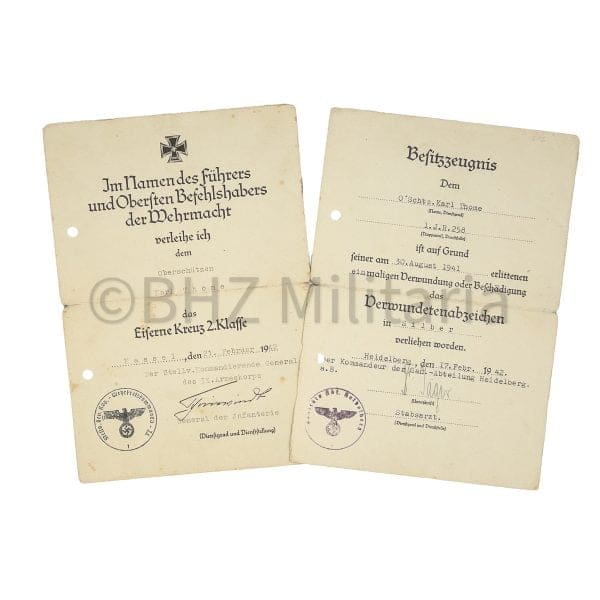 Oorkondeset IJzeren Kruis 2. Klasse & Verwundetenabzeichen Zilver