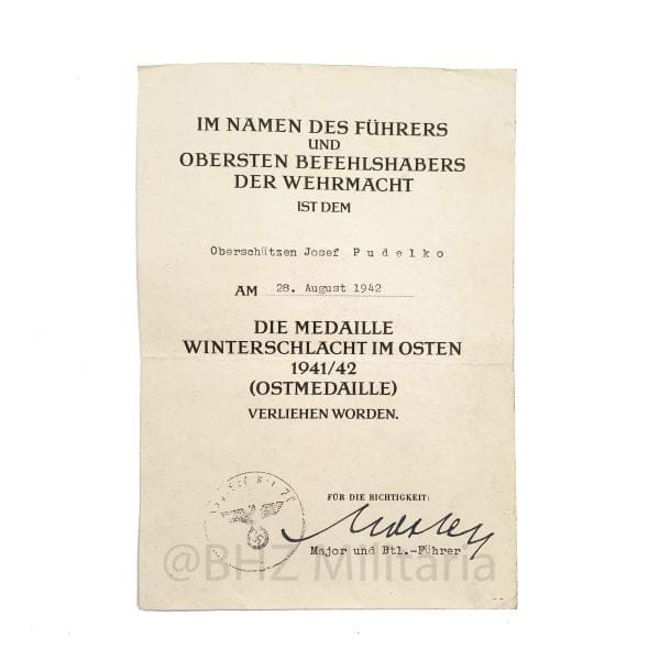 Medaille Winterschlacht im Osten met Oorkonde