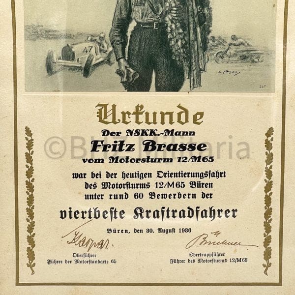 Urkunde NSKK-Mann Motorsturm 12/M65 Büren
