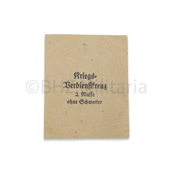 Verliehungstüte KvK 2 Klasse 1939 Ohne Schwerter Werner Redo