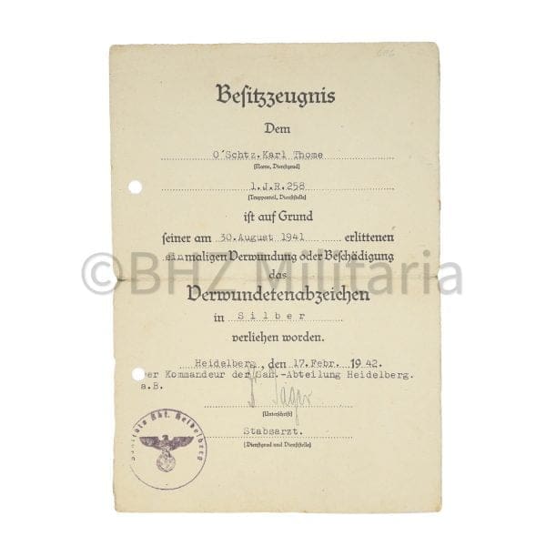 Oorkondeset IJzeren Kruis 2. Klasse & Verwundetenabzeichen Zilver