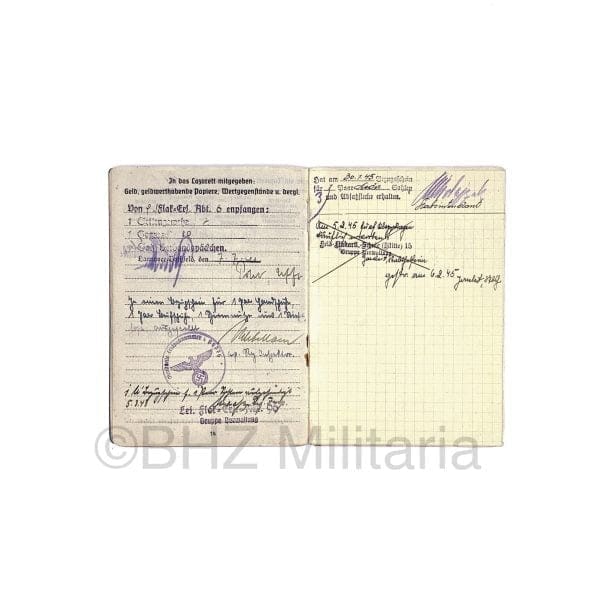 Luftwaffe Soldbuch Oberleutnant FLAK