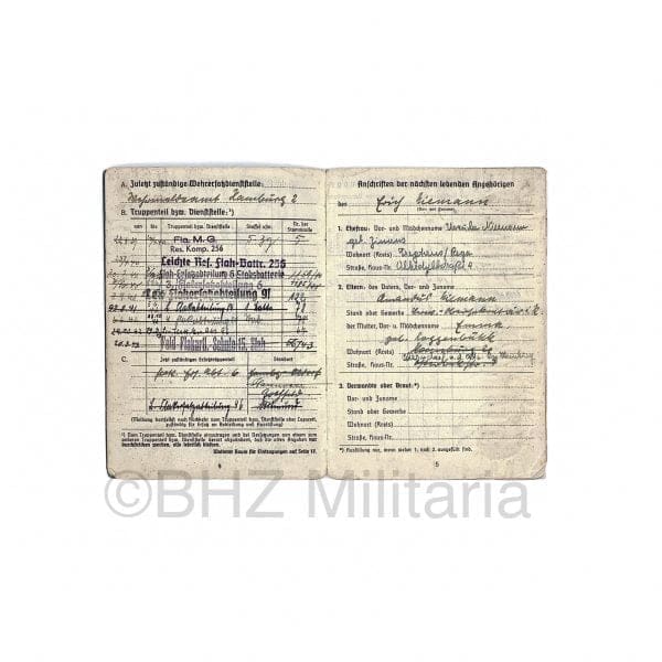Luftwaffe Soldbuch Oberleutnant FLAK