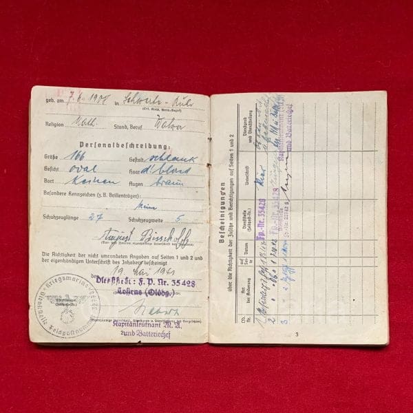 Soldbuch Kriegsmarine - Marine Flak Abteilung