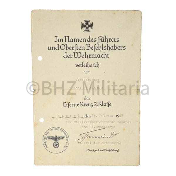 Oorkondeset IJzeren Kruis 2. Klasse & Verwundetenabzeichen Zilver