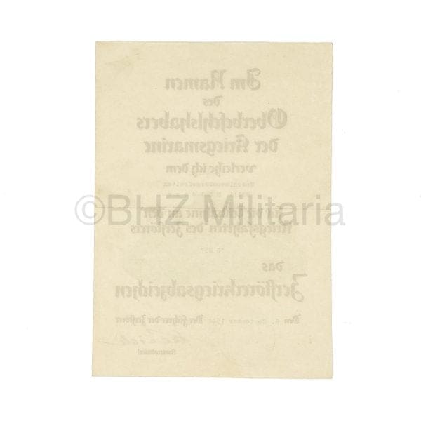 Document Zerstörer Kriegsabzeichen - Z29 - Leo Kreisch