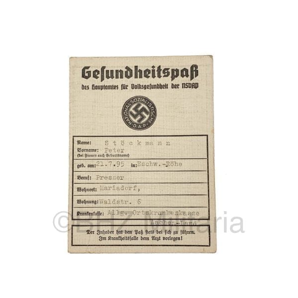 Gesundheidspass des Hauptamtes für Volksgesundheit der NSDAP