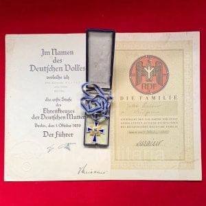 Gouden Moederkruis met Oorkonde en Reichbundes Deutsche Familie