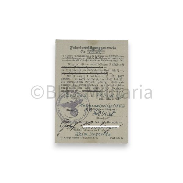 dienstausweis sicherheitspolizei 1944 gruppe
