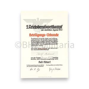 beteiligungs urkunde 2. reichsberufswettkampf der deutschen jugend 1935