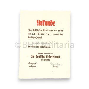 urkunde mitarbeiter 2. reichsberufswettkampf der deutschen jugend