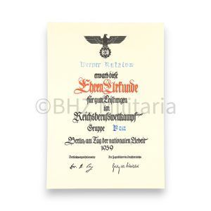 ehrenurkunde reichsberufswettkampf der deutschen jugend 1939