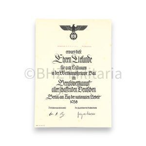 ehrenurkunde reichsberufswettkampf der deutschen jugend 1938