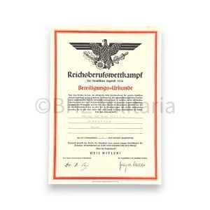 beteiligungs urkunde reichsberufswettkampf der deutschen jugend 1934