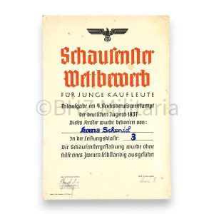 beteiligungs urkunde 4. reichsberufswettkampf der deutschen jugend 1937