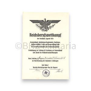 ehrenurkunde reichsberufswettkampf der deutschen jugend 1934