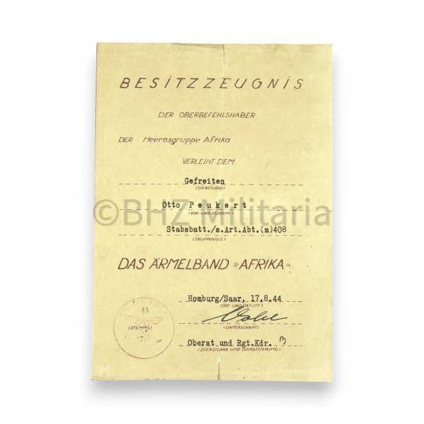 besitzzeugnis das Ärmelband "afrika"