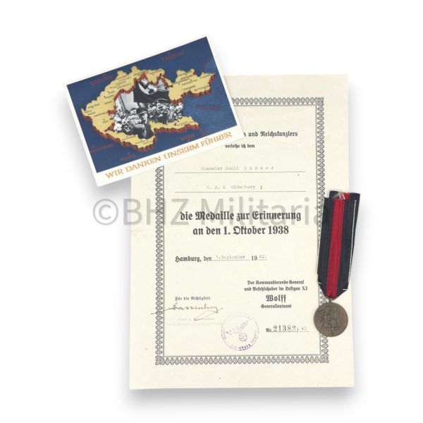 anschlussmedaille 1. oktober 1938 met oorkonde en ansichtkaart