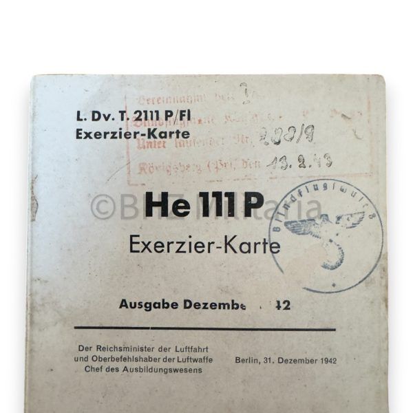 l.dv. t 2111 p/fl exerzier karte he 111 ausgabe dezember 1942 (zeldzaam)