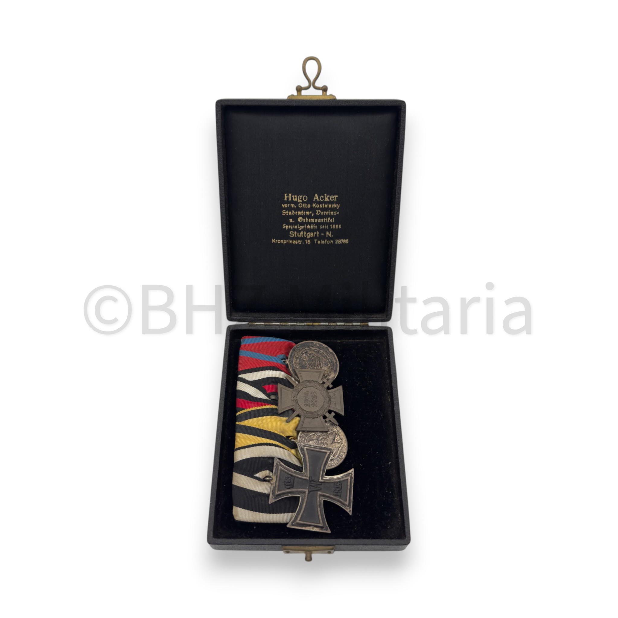 Originele 4-delige Württemberg Ordensspange – EK2 1914 – met Hugo Acker etui