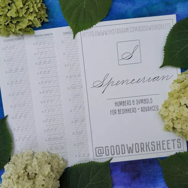 Cover Spencerian Script Numbers and Symbols Worksheets