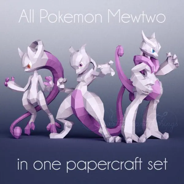 All Mewtwo Papercraft Set front view