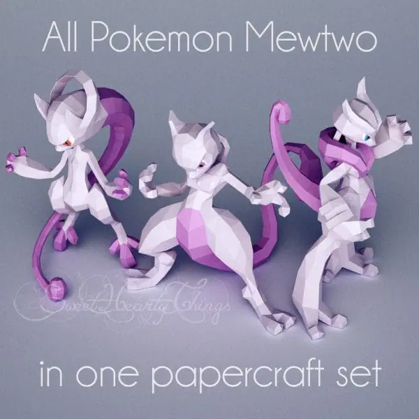 All Mewtwo Papercraft Set view from above