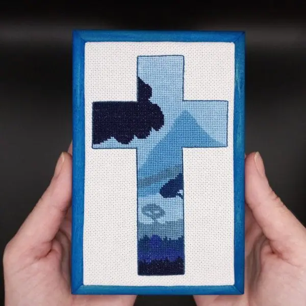 Landscape-miniature-painting-Christian-cross-hand-embroidery-authors-work-2-Art-1