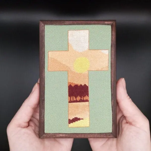 Miniature-painting-Christian Cross-Savannah-landscape-hand-embroidery-1