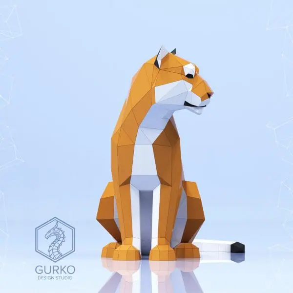 Сидящий тигр с повернутой головой, чертежи ПДФ, паперкрафт - Image 7