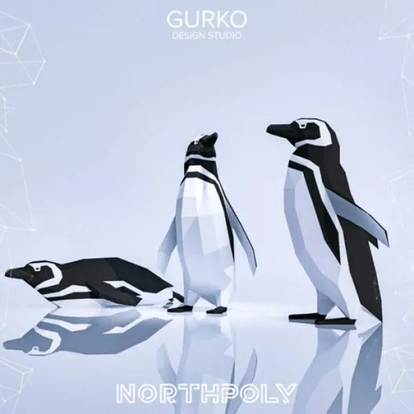Three Magellanic penguins, pdf drawings, papercraft