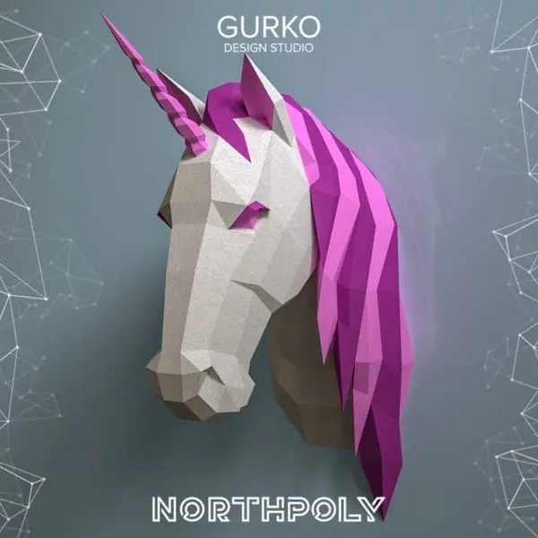 Unicorn head, pdf drawings, papercraft, 3d origami