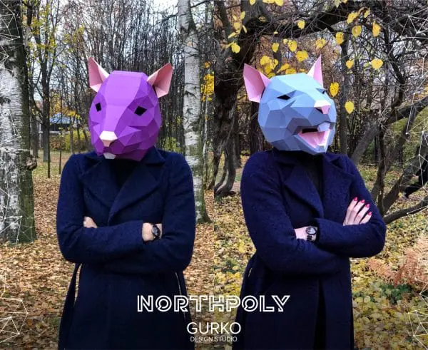 Two rat masks, pdf drawings, papercraft, 3d origami
