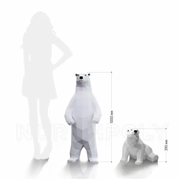 Polar bear 1 m and bear cub, Pdf drawings, papercraft
