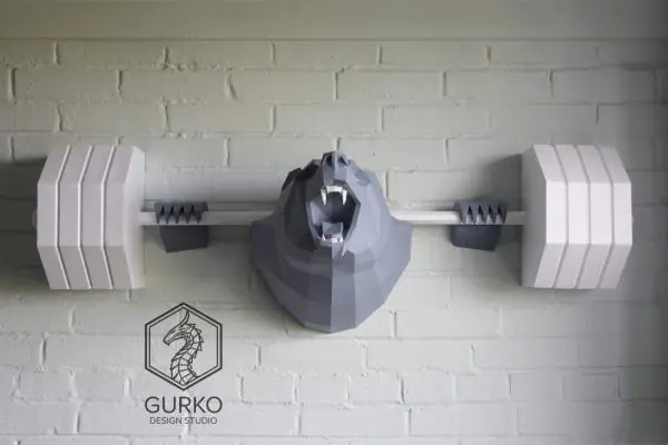 Bear with barbell, pdf drawings, papercraft, 3d origami