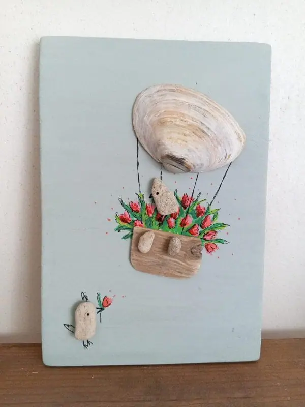 Handmade Art with Shells and Rocks